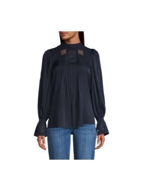 Kobi Halperin Blue Silk Corey Embroidered Blouse Size Medium